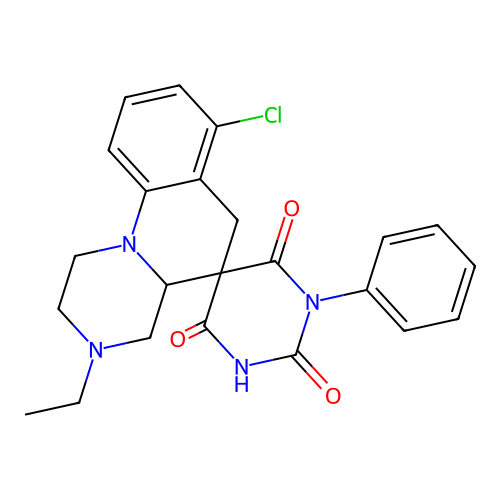 7'-chloro-3'-ethyl-1-phenylspiro[1,3-diazinane-5,5'-2,4,4a,6-tetrahydro-1H-pyrazino[1,2-a]quinoline]-2,4,6-trione structure