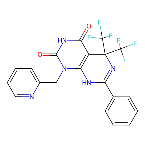 7-phenyl-1-(pyridin-2-ylmethyl)-5,5-bis(trifluoromethyl)-5,8-dihydropyrimido[4,5-d]pyrimidine-2,4(1H,3H)-dione structure