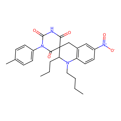 1'-butyl-1-(4-methylphenyl)-6'-nitro-2'-propylspiro[1,3-diazinane-5,3'-2,4-dihydroquinoline]-2,4,6-trione structure