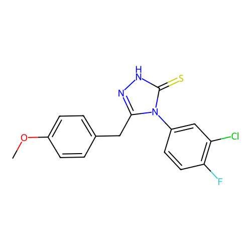 4-(3-chloro-4-fluorophenyl)-5-(4-methoxybenzyl)-4H-1,2,4-triazole-3-thiol structure