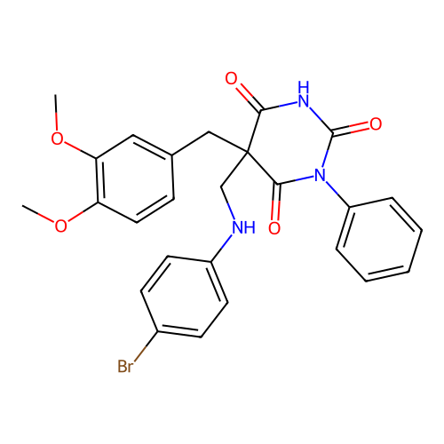5-(((4-bromophenyl)amino)methyl)-5-(3,4-dimethoxybenzyl)-1-phenylpyrimidine-2,4,6(1H,3H,5H)-trione structure