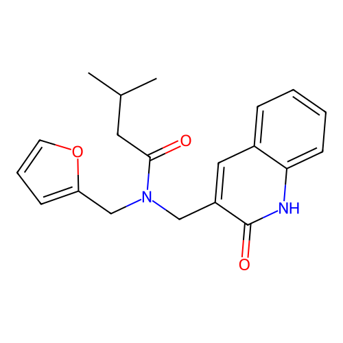 N-(furan-2-ylmethyl)-3-methyl-N-[(2-oxo-1H-quinolin-3-yl)methyl]butanamide structure