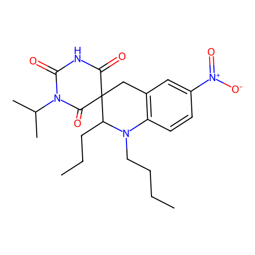 1'-butyl-1-isopropyl-6'-nitro-2'-propyl-2',4'-dihydro-1H,1'H-spiro[pyrimidine-5,3'-quinoline]-2,4,6(3H)-trione structure