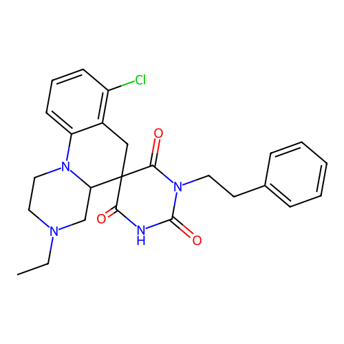 7'-chloro-3'-ethyl-1-phenethylspiro[1,3-diazinane-5,5'-2,4,4a,6-tetrahydro-1H-pyrazino[1,2-a]quinoline]-2,4,6-trione structure