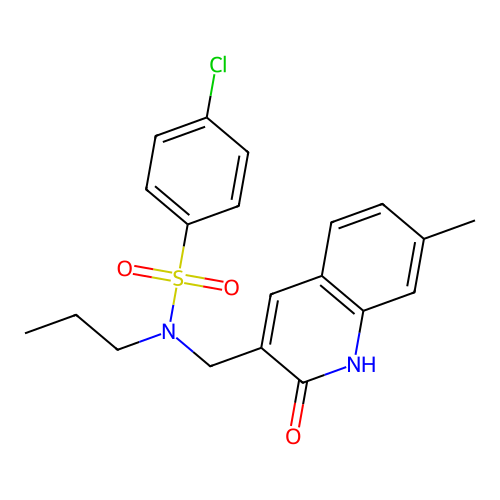 4-chloro-N-[(7-methyl-2-oxo-1H-quinolin-3-yl)methyl]-N-propylbenzenesulfonamide structure