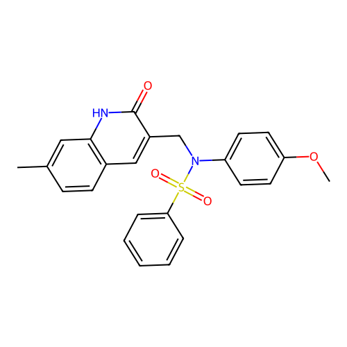 N-((2-hydroxy-7-methylquinolin-3-yl)methyl)-N-(4-methoxyphenyl)benzenesulfonamide structure