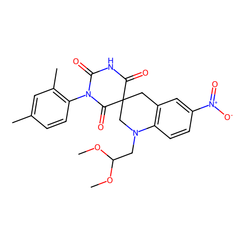 1'-(2,2-dimethoxyethyl)-1-(2,4-dimethylphenyl)-6'-nitro-2',4'-dihydro-1H,1'H-spiro[pyrimidine-5,3'-quinoline]-2,4,6(3H)-trione structure