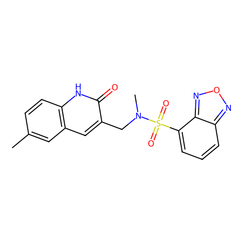 N-methyl-N-[(6-methyl-2-oxo-1H-quinolin-3-yl)methyl]-2,1,3-benzoxadiazole-4-sulfonamide structure