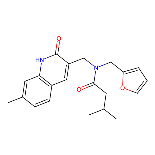 N-(furan-2-ylmethyl)-3-methyl-N-[(7-methyl-2-oxo-1H-quinolin-3-yl)methyl]butanamide structure