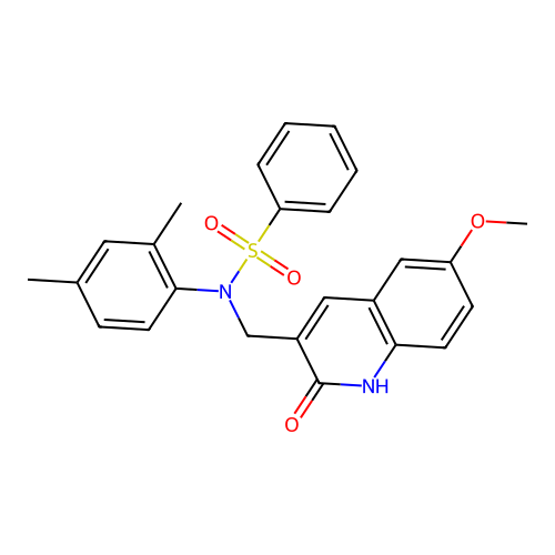 N-(2,4-dimethylphenyl)-N-((2-hydroxy-6-methoxyquinolin-3-yl)methyl)benzenesulfonamide structure