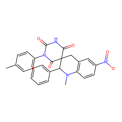 1'-methyl-1-(4-methylphenyl)-6'-nitro-2'-phenylspiro[1,3-diazinane-5,3'-2,4-dihydroquinoline]-2,4,6-trione structure