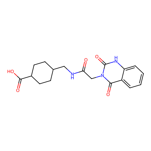 4-((2-(2,4-dioxo-1,2-dihydroquinazolin-3(4H)-yl)acetamido)methyl)cyclohexanecarboxylic acid structure
