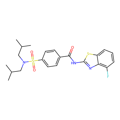 4-[bis(2-methylpropyl)sulfamoyl]-N-(4-fluoro-1,3-benzothiazol-2-yl)benzamide structure