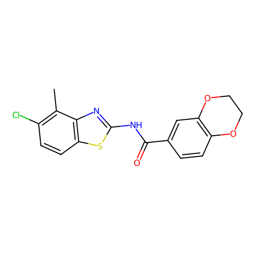 N-(5-chloro-4-methyl-1,3-benzothiazol-2-yl)-2,3-dihydro-1,4-benzodioxine-6-carboxamide structure