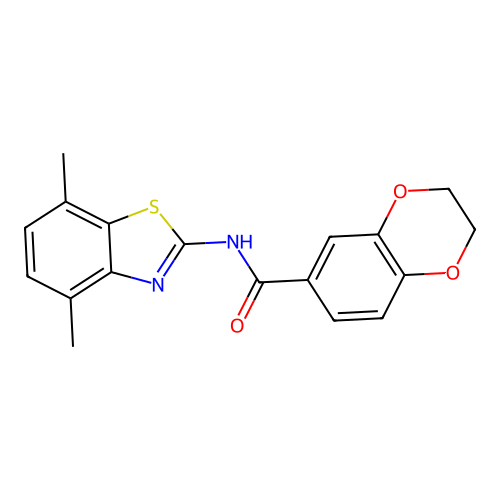 N-(4,7-dimethyl-1,3-benzothiazol-2-yl)-2,3-dihydro-1,4-benzodioxine-6-carboxamide structure