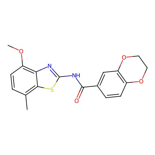 N-(4-methoxy-7-methyl-1,3-benzothiazol-2-yl)-2,3-dihydro-1,4-benzodioxine-6-carboxamide structure