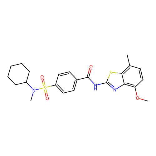 4-[cyclohexyl(methyl)sulfamoyl]-N-(4-methoxy-7-methyl-1,3-benzothiazol-2-yl)benzamide structure