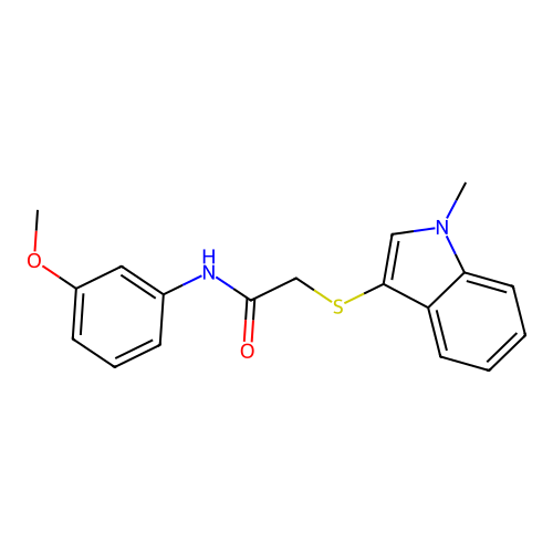 N-(3-methoxyphenyl)-2-((1-methyl-1H-indol-3-yl)thio)acetamide structure