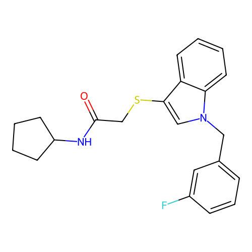 N-cyclopentyl-2-((1-(3-fluorobenzyl)-1H-indol-3-yl)thio)acetamide structure