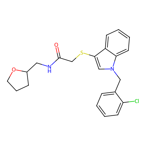 2-[1-[(2-chlorophenyl)methyl]indol-3-yl]sulfanyl-N-(oxolan-2-ylmethyl)acetamide structure