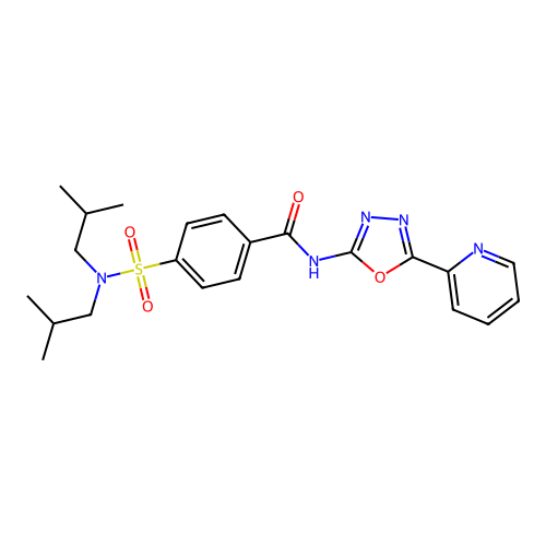 4-(N,N-diisobutylsulfamoyl)-N-(5-(pyridin-2-yl)-1,3,4-oxadiazol-2-yl)benzamide structure