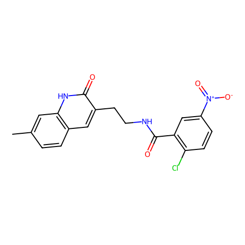 2-chloro-N-[2-(7-methyl-2-oxo-1H-quinolin-3-yl)ethyl]-5-nitrobenzamide structure