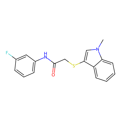 N-(3-fluorophenyl)-2-((1-methyl-1H-indol-3-yl)thio)acetamide structure