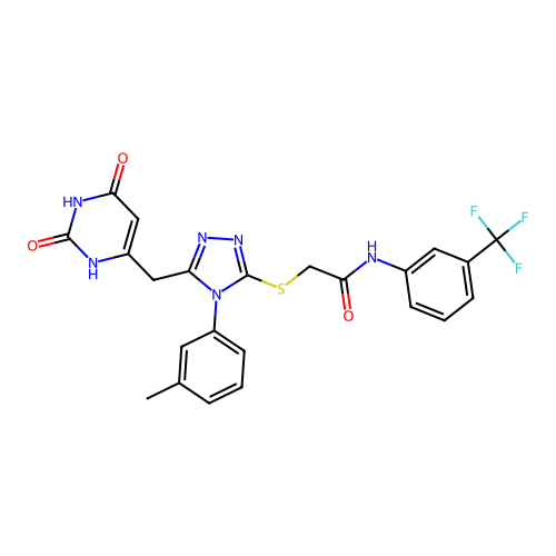 2-((5-((2,6-dioxo-1,2,3,6-tetrahydropyrimidin-4-yl)methyl)-4-(m-tolyl)-4H-1,2,4-triazol-3-yl)thio)-N-(3-(trifluoromethyl)phenyl)acetamide structure
