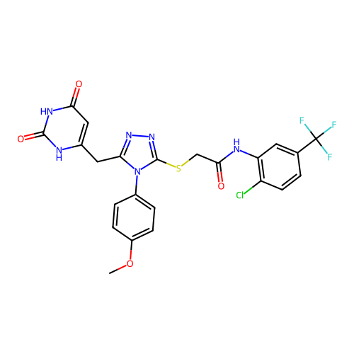 N-(2-chloro-5-(trifluoromethyl)phenyl)-2-((5-((2,6-dioxo-1,2,3,6-tetrahydropyrimidin-4-yl)methyl)-4-(4-methoxyphenyl)-4H-1,2,4-triazol-3-yl)thio)acetamide structure