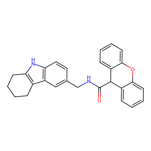 N-[(2,3,4,9-tetrahydro-1H-carbazol-6-yl)methyl]-9H-xanthene-9-carboxamide structure