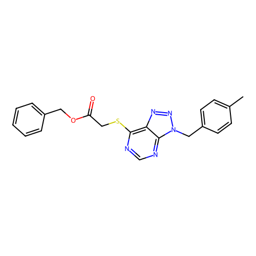 benzyl 2-((3-(4-methylbenzyl)-3H-[1,2,3]triazolo[4,5-d]pyrimidin-7-yl)thio)acetate structure