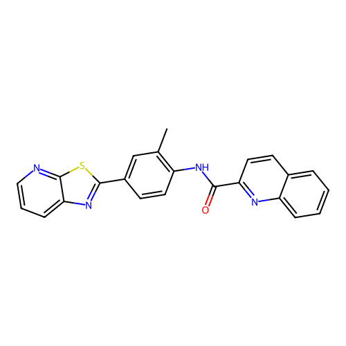 N-(2-methyl-4-(thiazolo[5,4-b]pyridin-2-yl)phenyl)quinoline-2-carboxamide structure