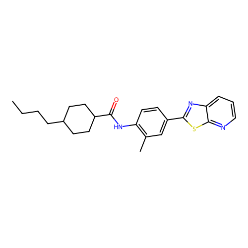 4-butyl-N-(2-methyl-4-(thiazolo[5,4-b]pyridin-2-yl)phenyl)cyclohexanecarboxamide structure