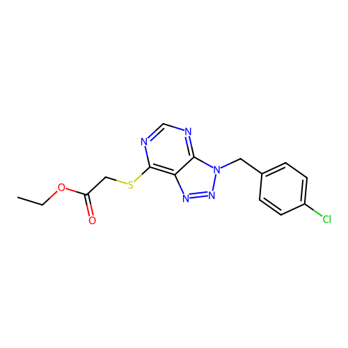 Ethyl 2-[3-[(4-chlorophenyl)methyl]triazolo[4,5-d]pyrimidin-7-yl]sulfanylacetate structure