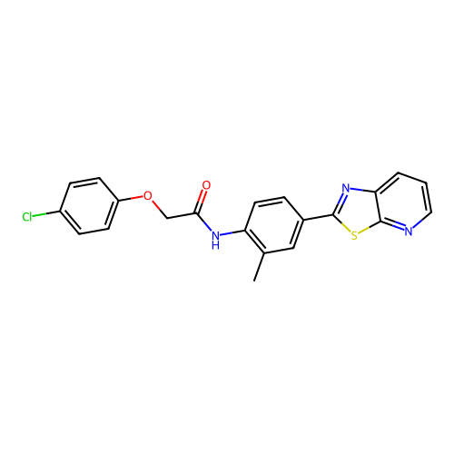 2-(4-chlorophenoxy)-N-(2-methyl-4-(thiazolo[5,4-b]pyridin-2-yl)phenyl)acetamide structure