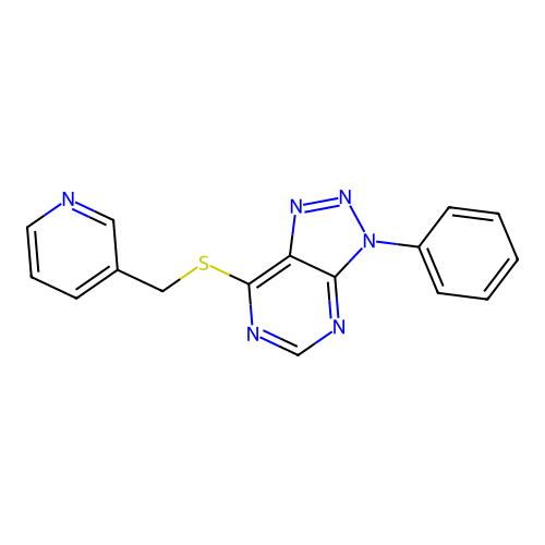 3-phenyl-7-((pyridin-3-ylmethyl)thio)-3H-[1,2,3]triazolo[4,5-d]pyrimidine structure