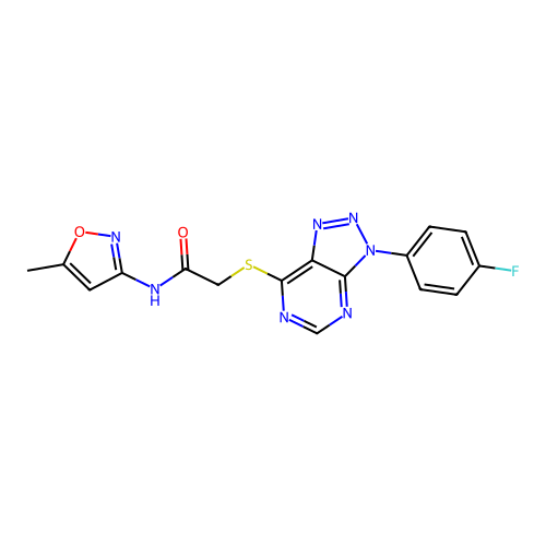 2-{[3-(4-fluorophenyl)-3H-[1,2,3]triazolo[4,5-d]pyrimidin-7-yl]sulfanyl}-N-(5-methyl-1,2-oxazol-3-yl)acetamide structure