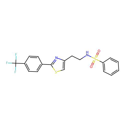 N-(2-(2-(4-(trifluoromethyl)phenyl)thiazol-4-yl)ethyl)benzenesulfonamide structure