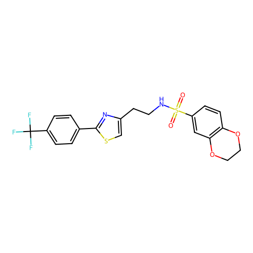 N-(2-(2-(4-(trifluoromethyl)phenyl)thiazol-4-yl)ethyl)-2,3-dihydrobenzo[b][1,4]dioxine-6-sulfonamide structure