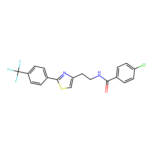 4-chloro-N-(2-{2-[4-(trifluoromethyl)phenyl]-1,3-thiazol-4-yl}ethyl)benzamide structure