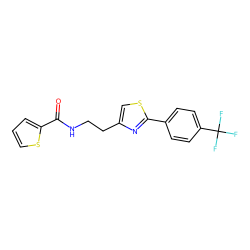 N-(2-(2-(4-(trifluoromethyl)phenyl)thiazol-4-yl)ethyl)thiophene-2-carboxamide structure