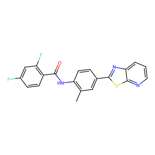 2,4-difluoro-N-(2-methyl-4-{[1,3]thiazolo[5,4-b]pyridin-2-yl}phenyl)benzamide structure
