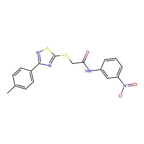 N-(3-nitrophenyl)-2-((3-(p-tolyl)-1,2,4-thiadiazol-5-yl)thio)acetamide structure