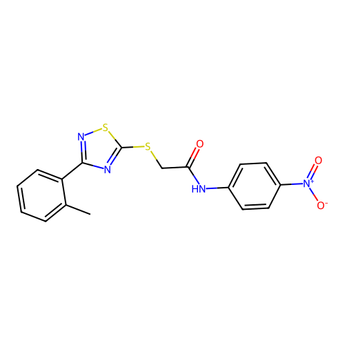 N-(4-nitrophenyl)-2-((3-(o-tolyl)-1,2,4-thiadiazol-5-yl)thio)acetamide structure