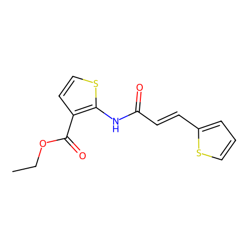 (E)-ethyl 2-(3-(thiophen-2-yl)acrylamido)thiophene-3-carboxylate structure