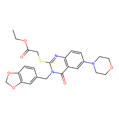 ethyl 2-({3-[(2H-1,3-benzodioxol-5-yl)methyl]-6-(morpholin-4-yl)-4-oxo-3,4-dihydroquinazolin-2-yl}sulfanyl)acetate structure