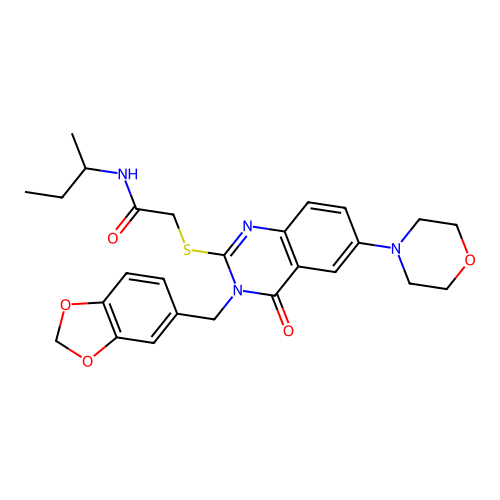 2-({3-[(2H-1,3-benzodioxol-5-yl)methyl]-6-(morpholin-4-yl)-4-oxo-3,4-dihydroquinazolin-2-yl}sulfanyl)-N-(butan-2-yl)acetamide structure