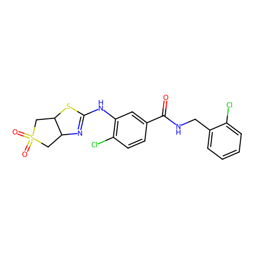 4-chloro-N-(2-chlorobenzyl)-3-[(5,5-dioxido-3a,4,6,6a-tetrahydrothieno[3,4-d][1,3]thiazol-2-yl)amino]benzamide structure
