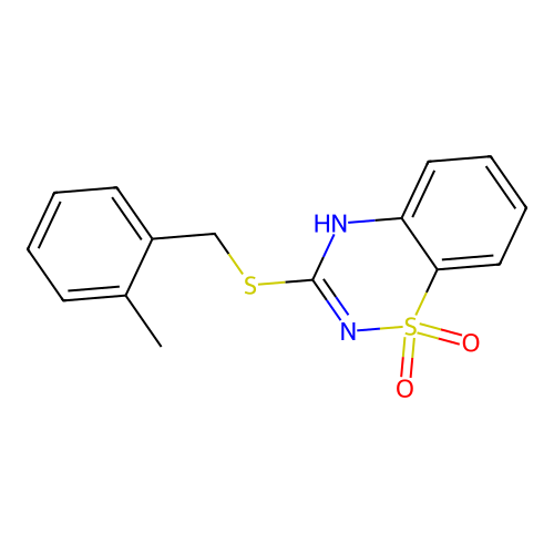 3-((2-methylbenzyl)thio)-4H-benzo[e][1,2,4]thiadiazine 1,1-dioxide structure