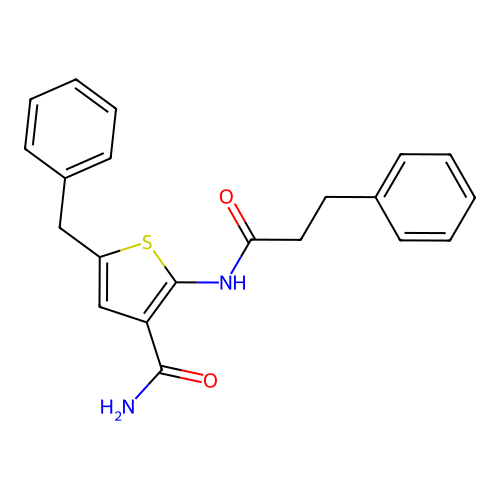 5-Benzyl-2-(3-phenylpropanoylamino)thiophene-3-carboxamide structure
